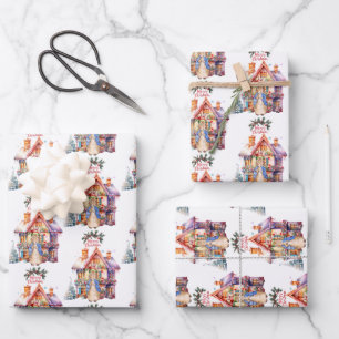 Peter the Rabbit with Christmas cottage Wrapping Paper Sheet