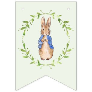 Peter the Rabbit with Green leaf Wreath  Bunting Flags