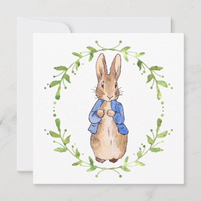 Peter the Rabbit with Green leaf Wreath   Card (Front)