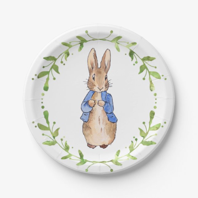 Peter the Rabbit with Green leaf Wreath  Paper Plate (Front)