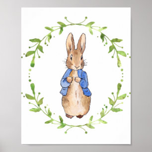 Peter the Rabbit with Green leaf Wreath Poster