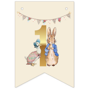 Peter the Rabbit with Jemima First Birthday Bunting Flags