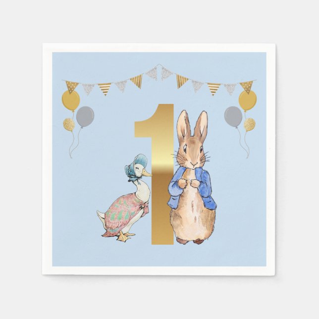 Peter the Rabbit with Jemima First Birthday Napkin (Front)