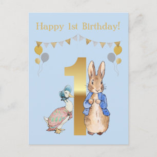 Peter the Rabbit with Jemima First Birthday Postcard