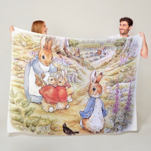 Peter the Rabbit with Josephine Bunny in the Woods Fleece Blanket