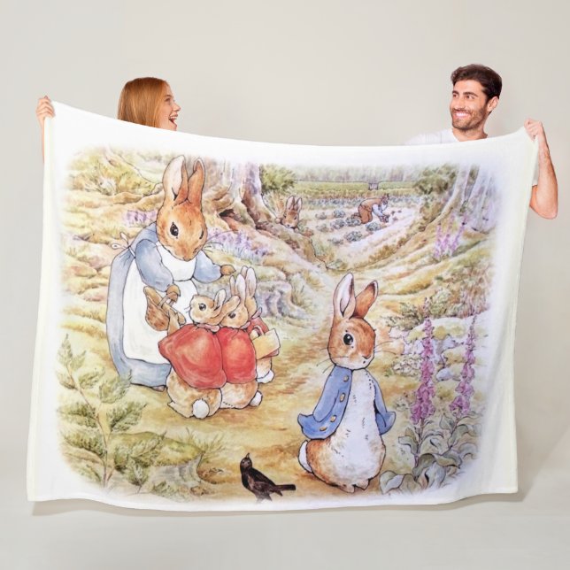 Peter the Rabbit with Josephine Bunny in the Woods Fleece Blanket (In Situ)