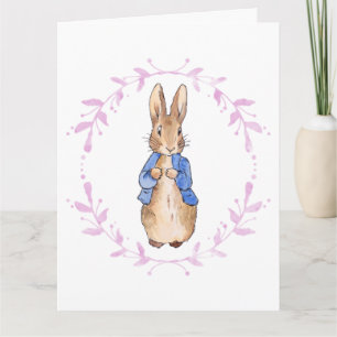 Peter the Rabbit with Pink leaf Wreath Card