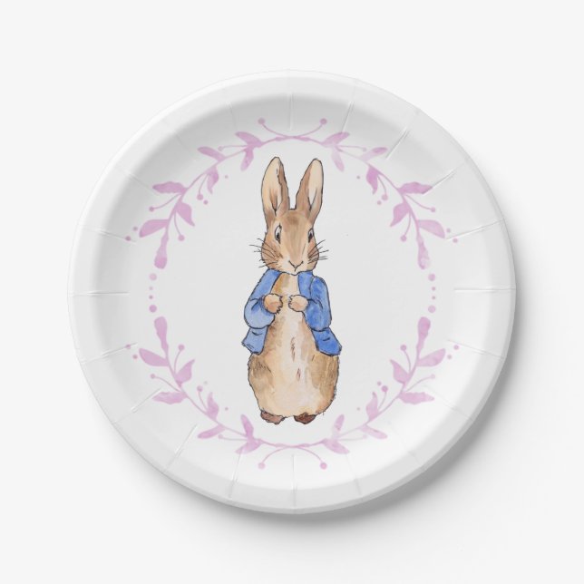 Peter the Rabbit with Pink leaf Wreath    Paper Plate (Front)