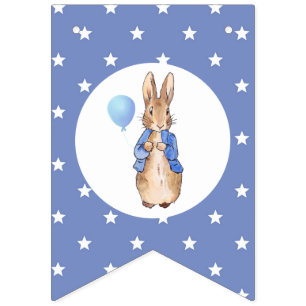 Peter the rabbit with star pattern  bunting flags