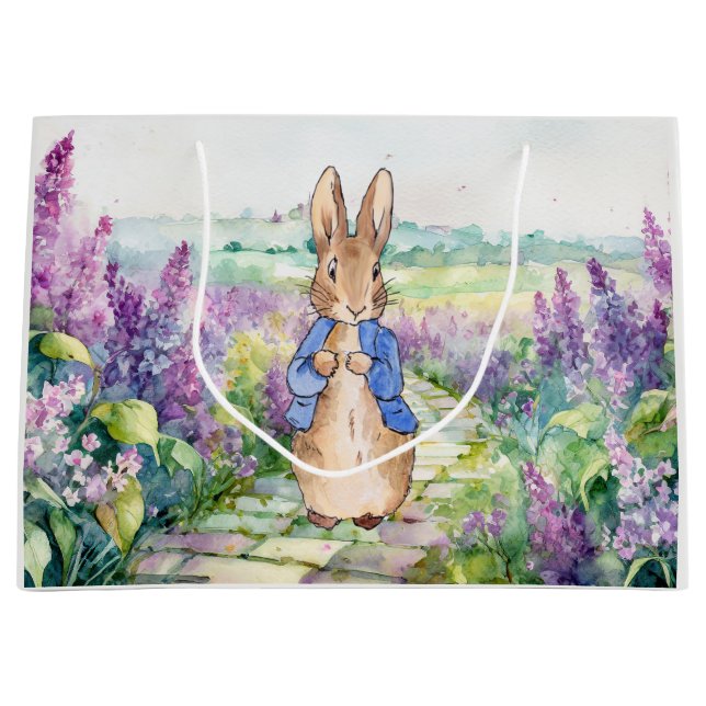 Peter the Rabbit with watercolour lilacs  Large Gift Bag (Front)
