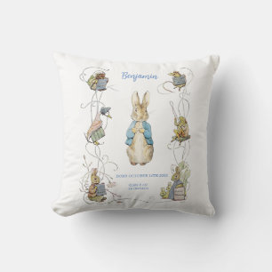 Peter the Rabbit Yellow Gingham Birth Stats Throw Pillow