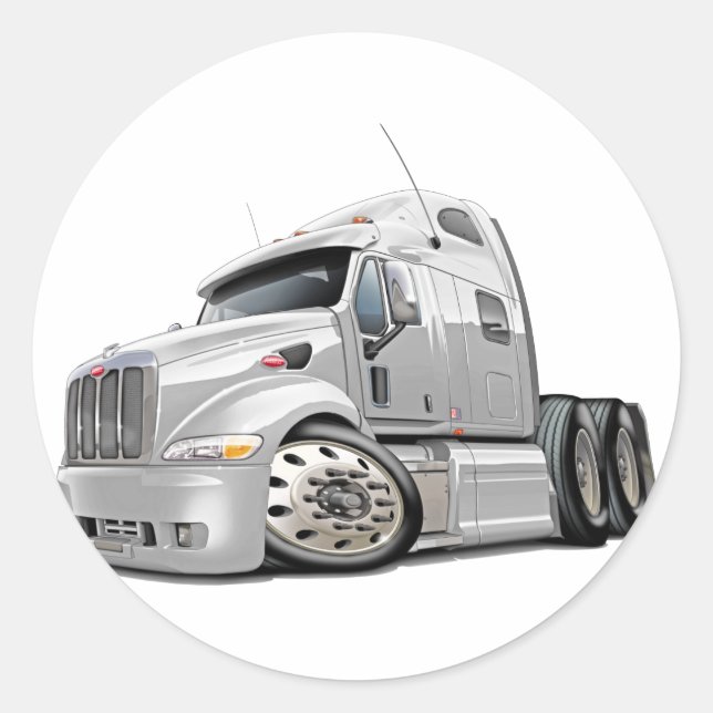 Peterbilt White Truck Classic Round Sticker (Front)