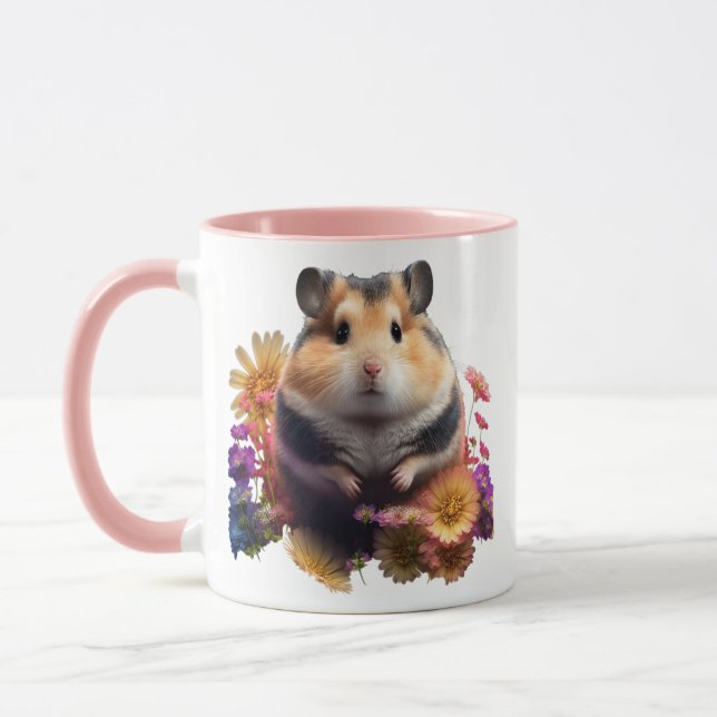 Pètes pétales - Mignonne Mug de hamster floral (Gauche)