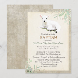 Petit agneau Baptême Genre Invitation neutre