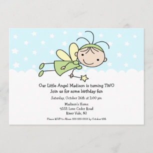 Petit Ange Stick Figure Invitation d'anniversaire