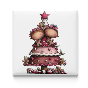 Petit Arbre de Noël Rose Magnet Fantaisie