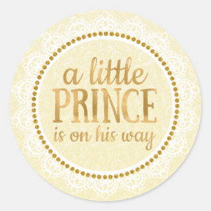Petit autocollant de prince baby shower d'or