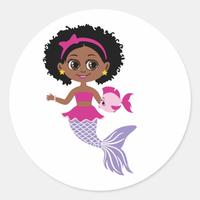 Petit Autocollant de sirène afro-américain noir (Devant)