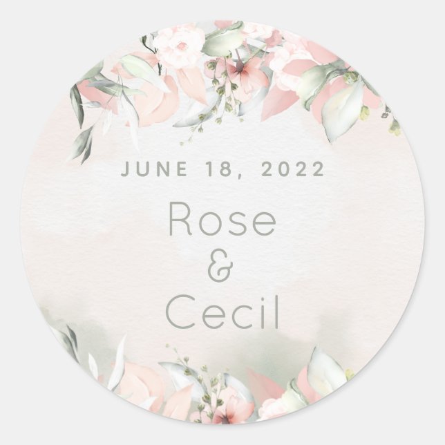 Petit Autocollant rond Mariage Rose (Devant)