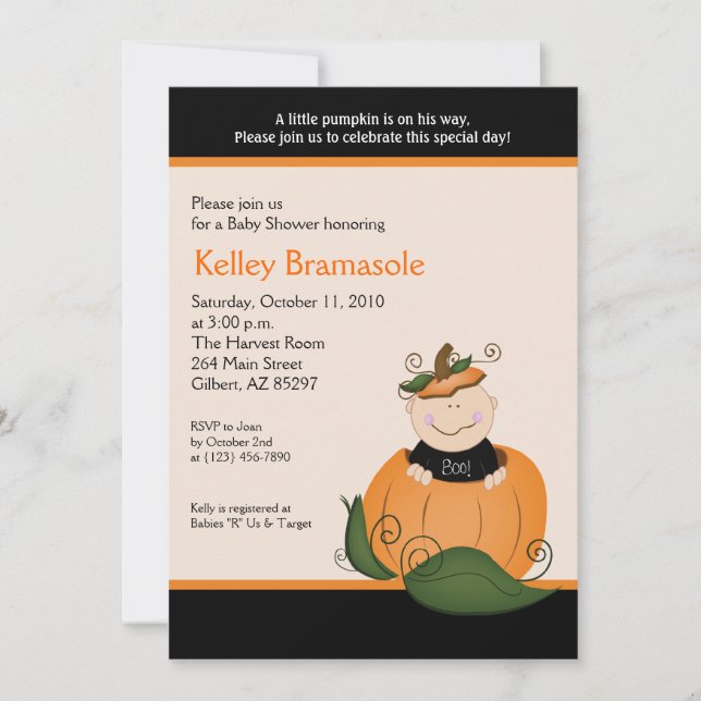 Petit Baby shower Citrouille 5x7 Invitation (Devant)