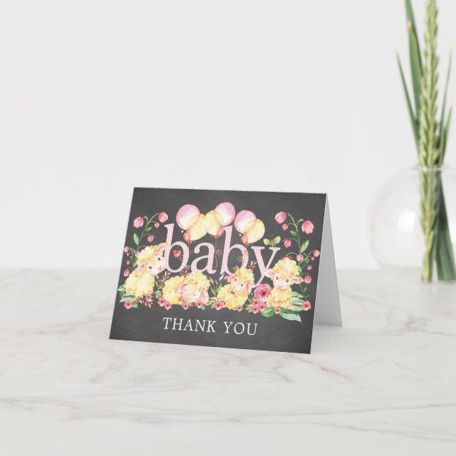 Petit Baby shower d'agneau Merci note (Devant)