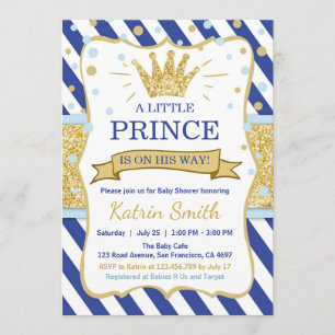 Petit Baby shower Invitation Royal bleu or