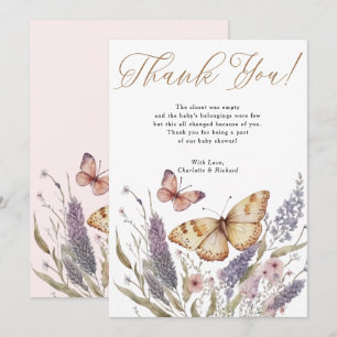 Petit Baby shower papillon fille Carte de remercie