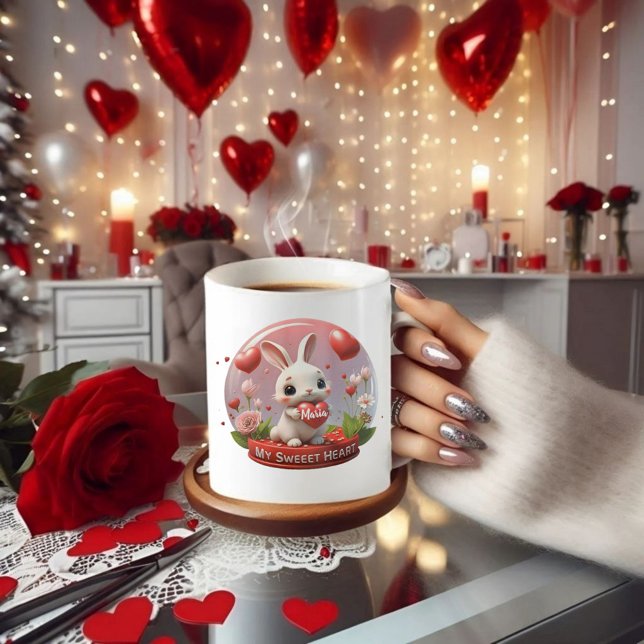 Petit bébé lapin valentine coeur amour café Mug (Créateur téléchargé)