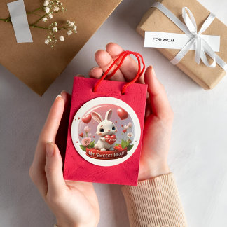Petit bébé Rabbit coeur valentin Sticker rond