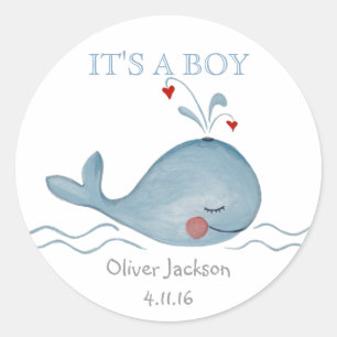 Petit bleu mignon baleine Nautique Sticker rond