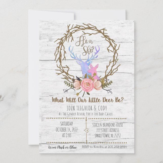 Petit Cerf Bébé Genre Révéler Invitation (Devant)
