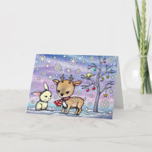 Petit Cerf et lapin dans la carte de vacances de n
