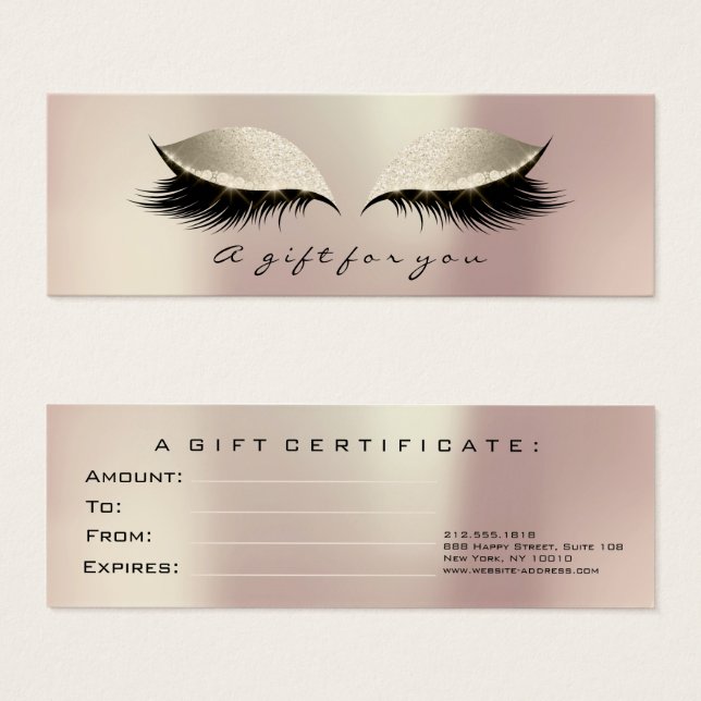 Petit certificat cadeau Parties scintillant Lash i (Devant & derrière)