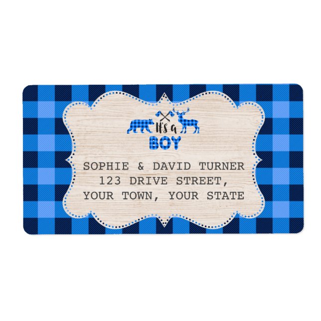 Petit Chasseur de bûcheron Baby shower bleu plaid (Devant)