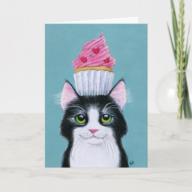 Petit chat avec une carte de voeux pour l'annivers (Devant)