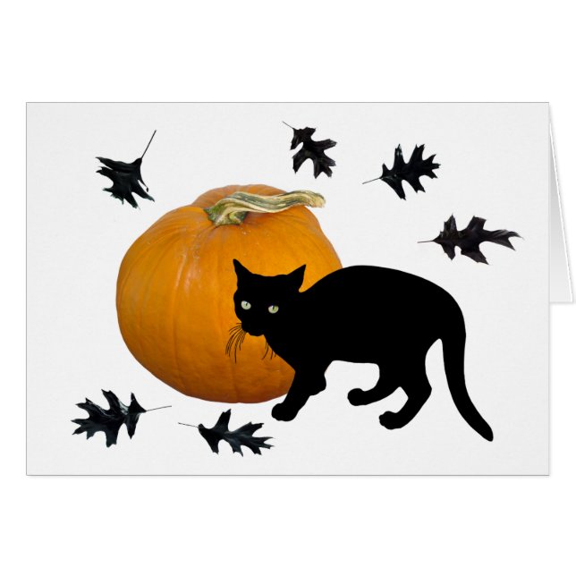 Petit chat noir avec carte d'Halloween Citrouille (Devant horizontal)