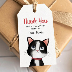 Petit chat noir et blanc étiquette de remerciement