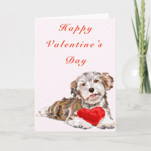 Petit chien avec cadeau de coeur Carte Saint Valen