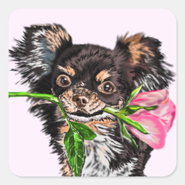 Petit chien avec Stickers Cadeau Rose (Devant)