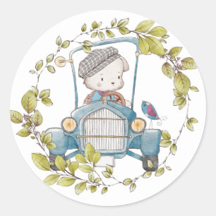 Petit chien en voiture Vintage Sticker de Wreath