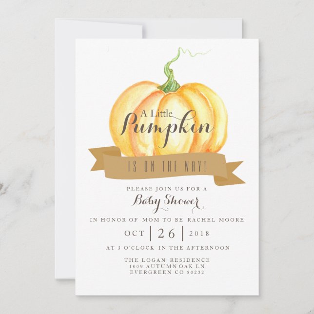 Petit Citrouille | Aquarelle | INVITATION BABY SHO (Devant)