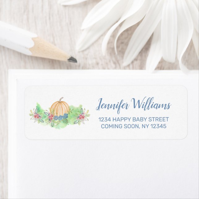 Petit Citrouille Bleu Chute Baby shower Floral (En situation)