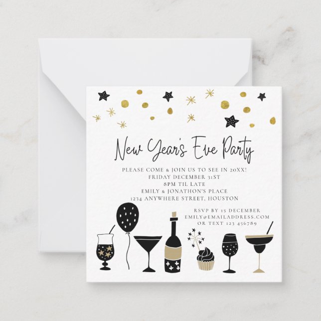 PETIT | Cocktails Gold Black Nouvel An Invitation (Devant)