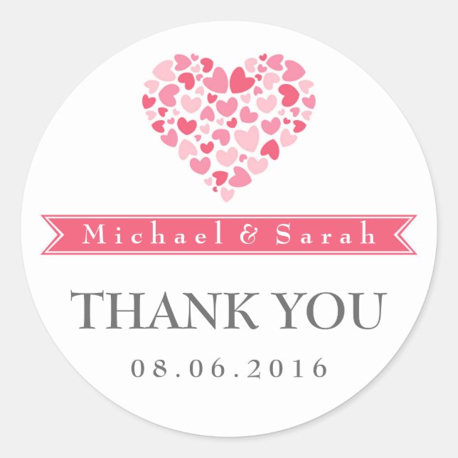 Petit Coeur rose et blanc Mariage Favor Sticker (Devant)