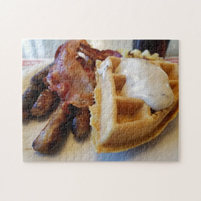Petit déjeuner créatif gaufre de bacon puzzle (Horizontal)