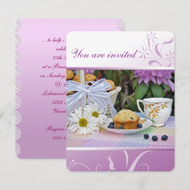 Petit déjeuner d'anniversaire Brunch Invitation (Devant / Derrière)