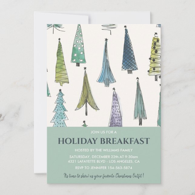 Petit-déjeuner de Noël Invitation Cute Trees (Devant)