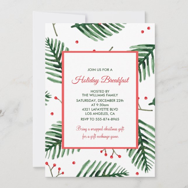 Petit déjeuner de Noël Invitation Élégante À feuil (Devant)