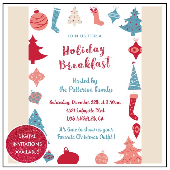 Petit déjeuner de Noël Invitation mignonne rose et (Créateur téléchargé)