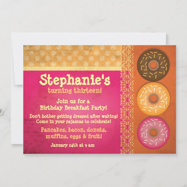 Petit-déjeuner Donut Invitations de fête d'anniver (Devant)